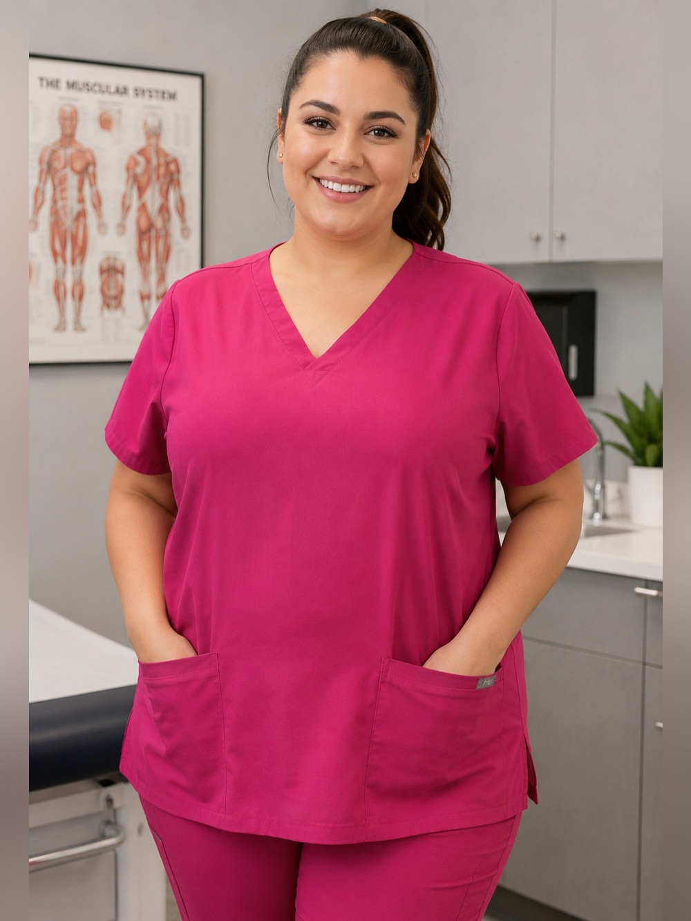 FIGS Casma Technical Collection 3 Pocket Scrub Top Sz XXL Raspberry Sorbet